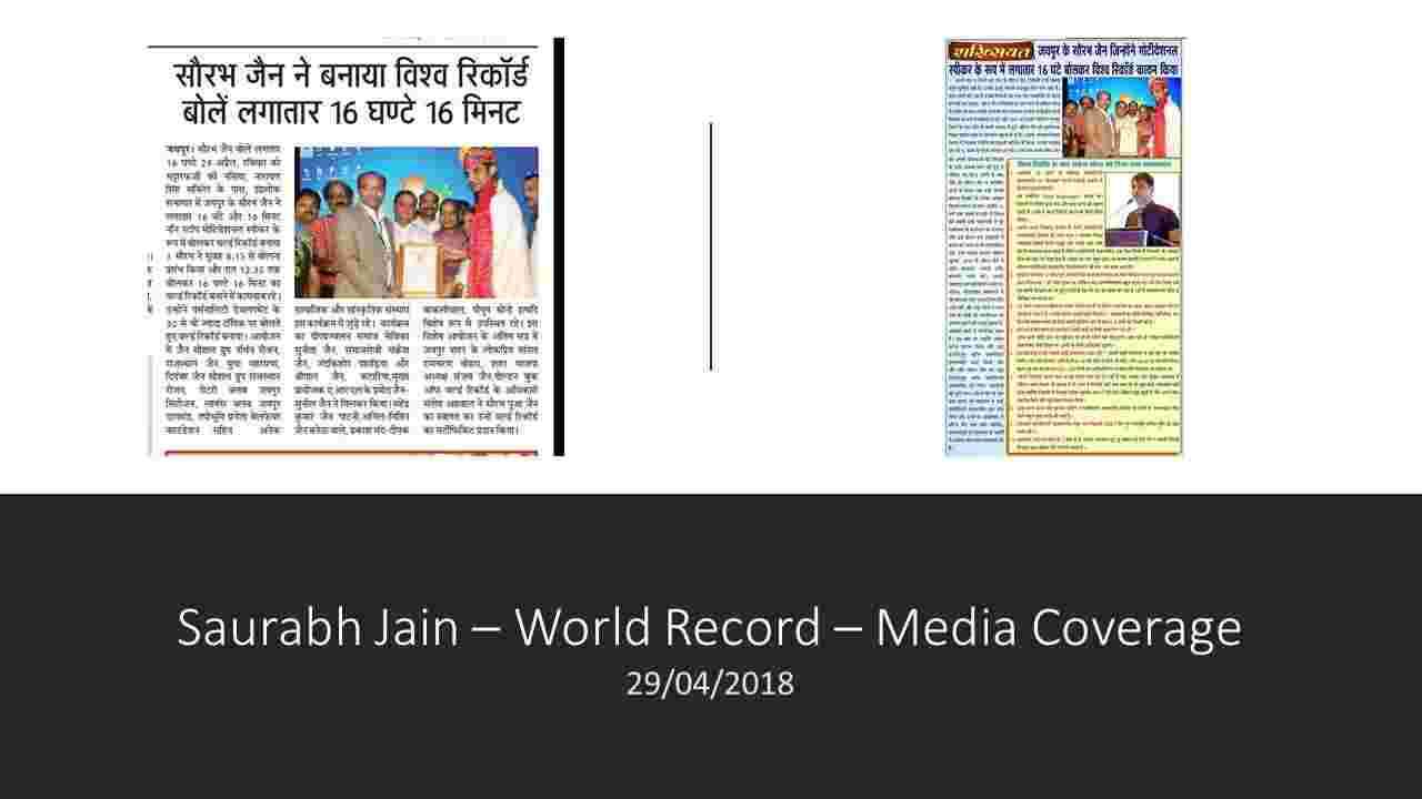 Media Coverage @ 16:18 Hours Speech World Record