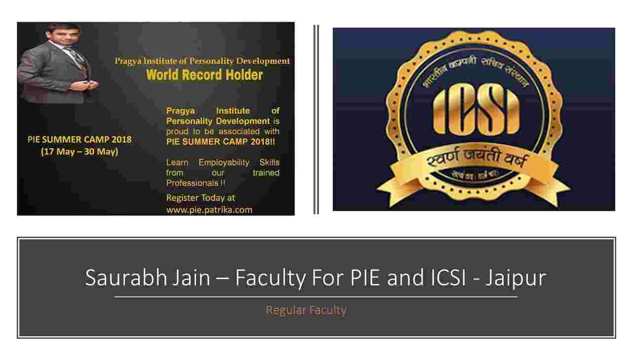 Saurabh Jain Listed Faculty @ Pie & ICSI